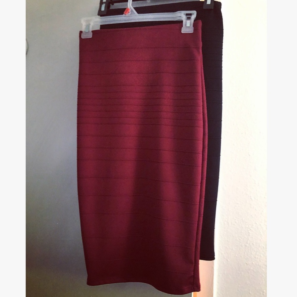 2 Bodycon Skirts-Burgundy/Wine & Black